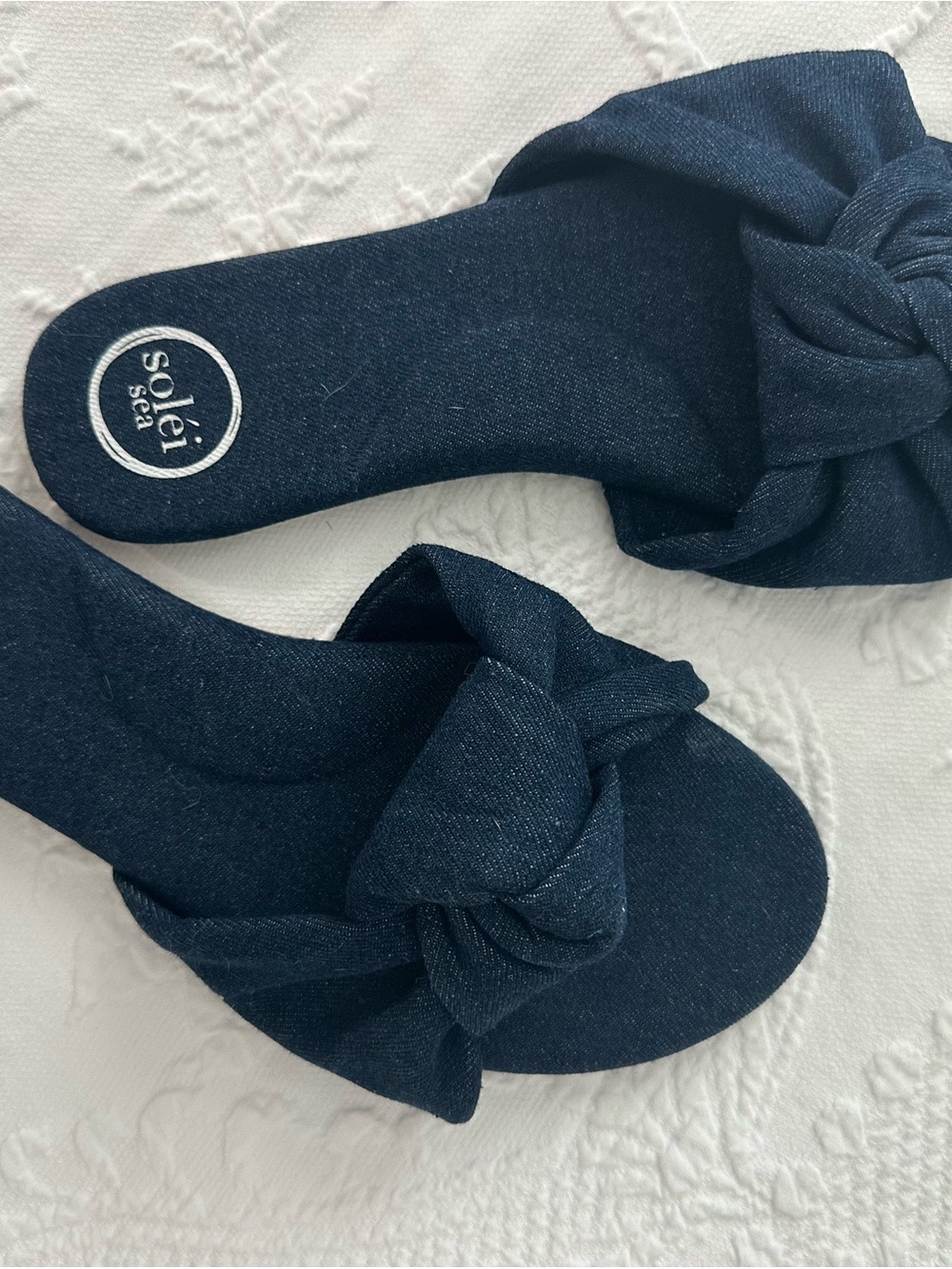 Soléi Sea Knotted Slide Sandals in Dark Denim Size 10